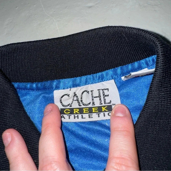 Men’s Vintage 80’s Cache Creek Athletic Brand Blue Jersey Zipper Polo Size: L - Picture 6 of 14